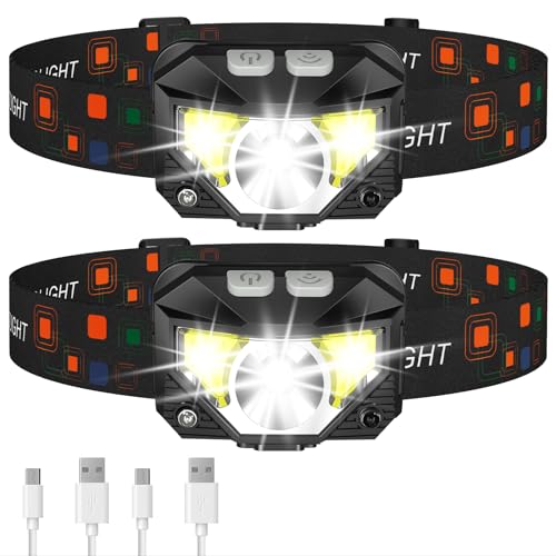 LHKNL Headlamp Flashlight, Lumen Ultra-Light Bright LED Rechargeable Headlight with White Red Light, 2-Pack Waterproof Motion Sensor Head Lamp,8 Modes for Outdoor Camping Running Hiking Fishing : Sports & Outdoors
