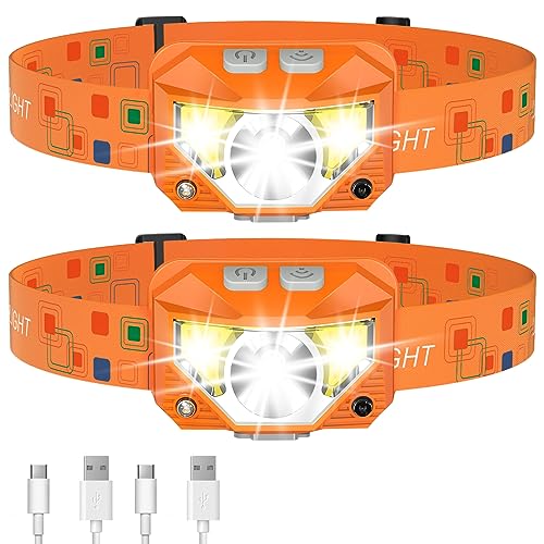 LHKNL Headlamp Flashlight, Lumen Ultra-Light Bright LED Rechargeable Headlight with White Red Light, 2-Pack Waterproof Motion Sensor Head Lamp,8 Modes for Outdoor Camping Running Hiking Fishing : Sports & Outdoors