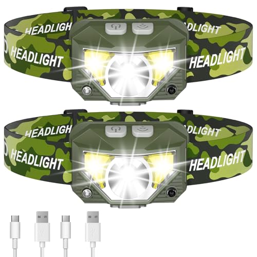 LHKNL Headlamp Flashlight, Lumen Ultra-Light Bright LED Rechargeable Headlight with White Red Light, 2-Pack Waterproof Motion Sensor Head Lamp,8 Modes for Outdoor Camping Running Hiking Fishing : Sports & Outdoors