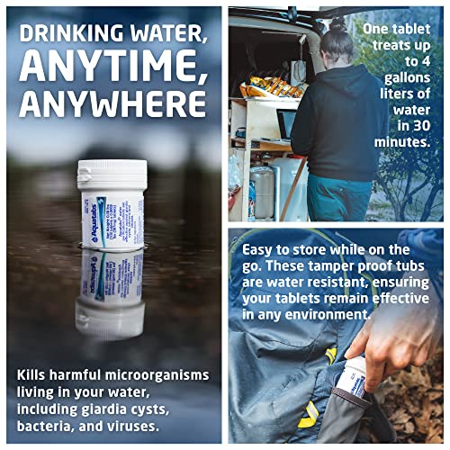 Aquatabs Water Purification Tablets (397mg, 100 Pack). Water Filtration System for Camping, Boating, Emergency Water, Survival Kit, and Marine. Easy-to-Use Water Purifier Treatment. : Sports & Outdoors