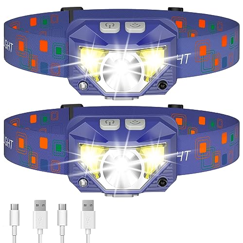 LHKNL Headlamp Flashlight, Lumen Ultra-Light Bright LED Rechargeable Headlight with White Red Light, 2-Pack Waterproof Motion Sensor Head Lamp,8 Modes for Outdoor Camping Running Hiking Fishing : Sports & Outdoors