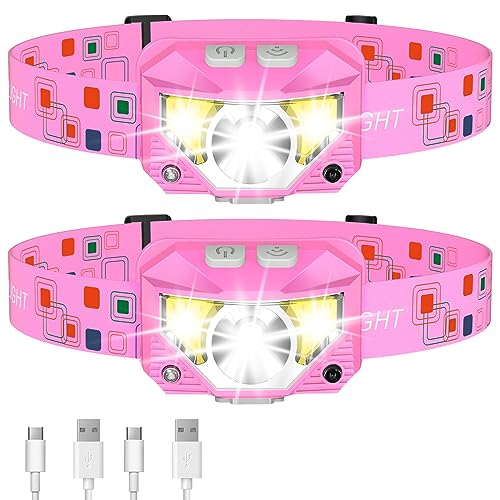 LHKNL Headlamp Flashlight, Lumen Ultra-Light Bright LED Rechargeable Headlight with White Red Light, 2-Pack Waterproof Motion Sensor Head Lamp,8 Modes for Outdoor Camping Running Hiking Fishing : Sports & Outdoors