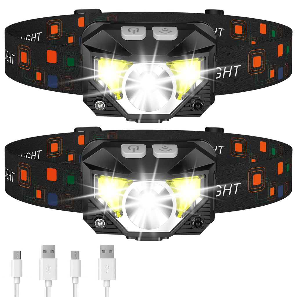 LHKNL Headlamp Flashlight, Lumen Ultra-Light Bright LED Rechargeable Headlight with White Red Light, 2-Pack Waterproof Motion Sensor Head Lamp,8 Modes for Outdoor Camping Running Hiking Fishing : Sports & Outdoors
