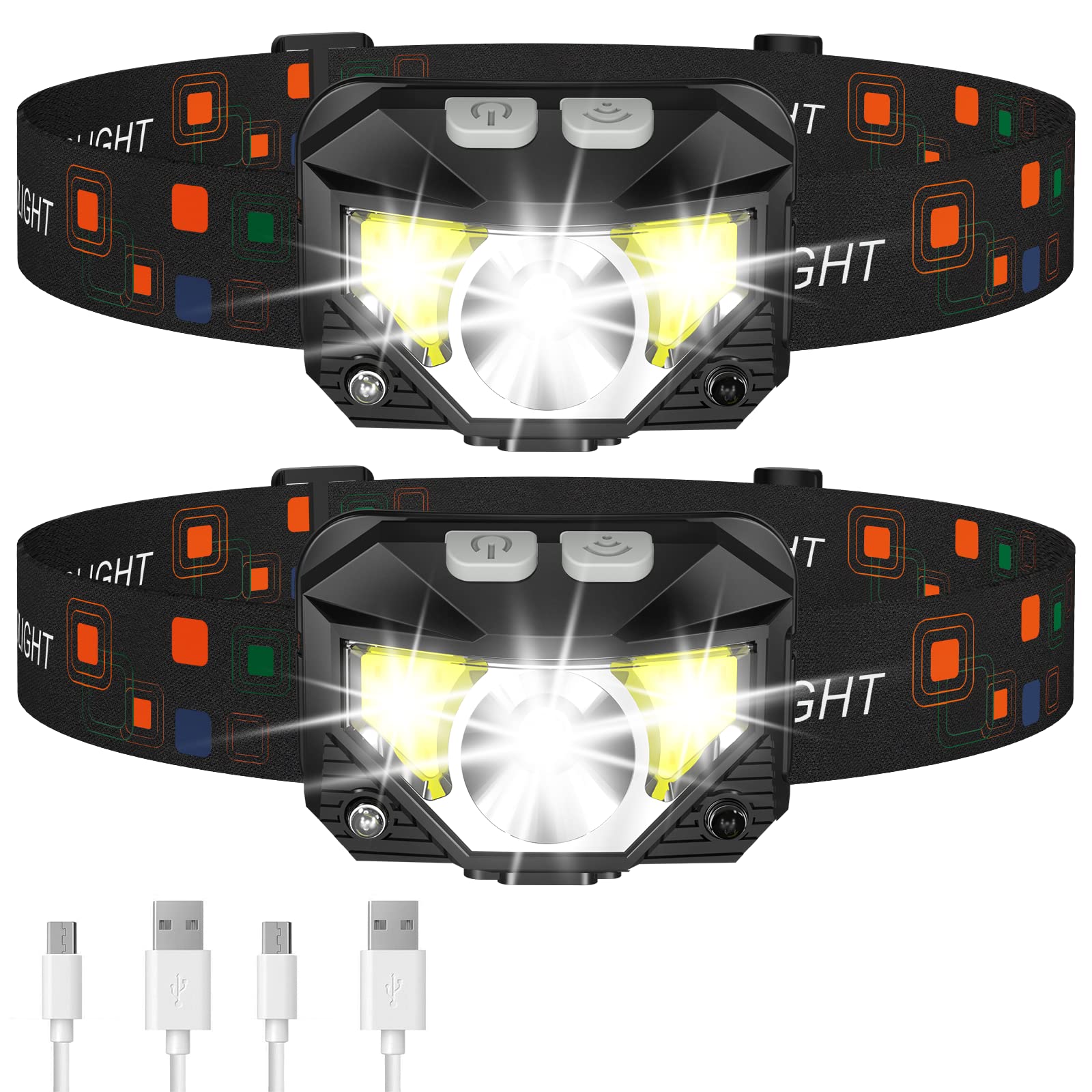 LHKNL Headlamp Flashlight, Lumen Ultra-Light Bright LED Rechargeable Headlight with White Red Light, 2-Pack Waterproof Motion Sensor Head Lamp,8 Modes for Outdoor Camping Running Hiking Fishing : Sports & Outdoors