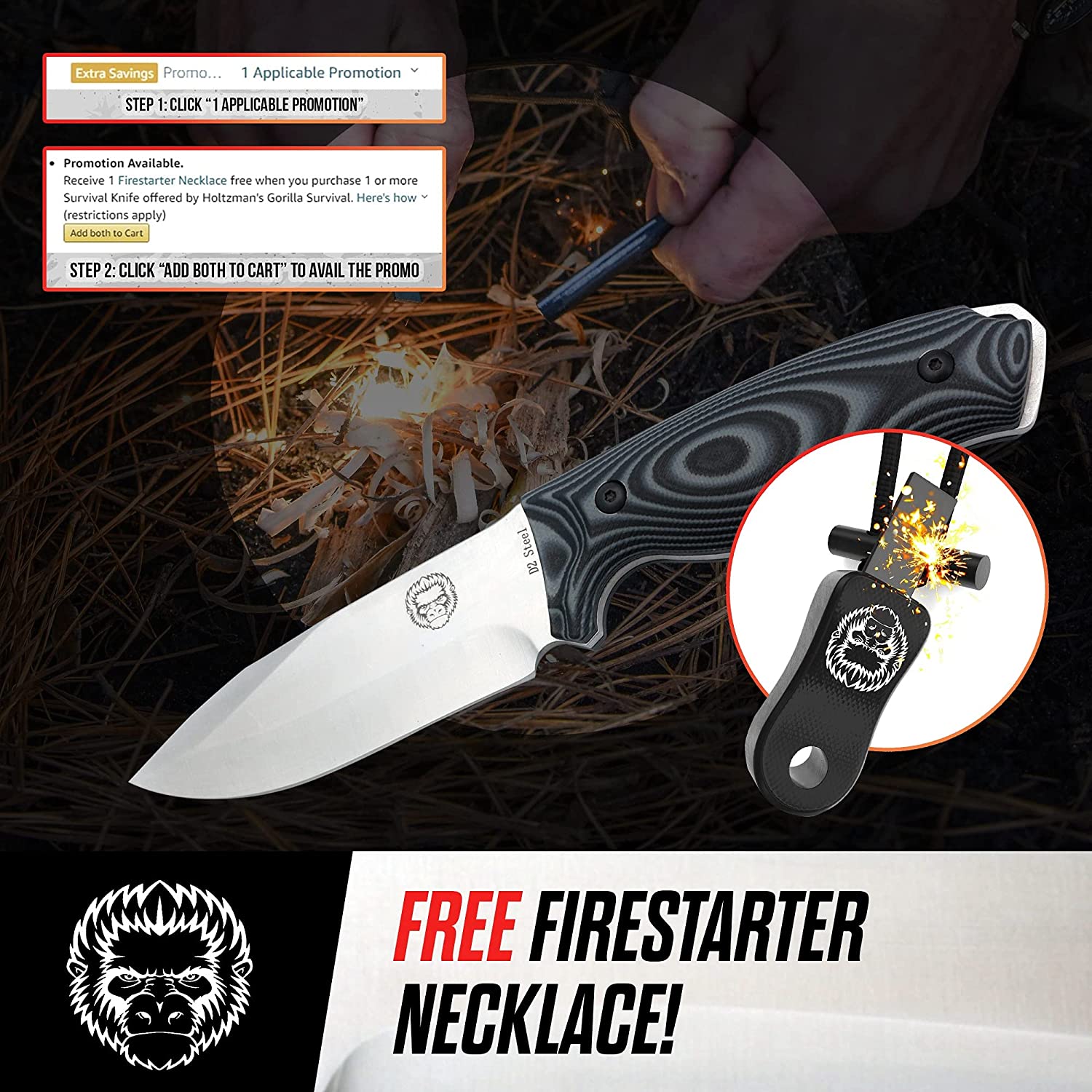 "The Silverback" Full Tang D2 Survival Camping Knife Gift Set