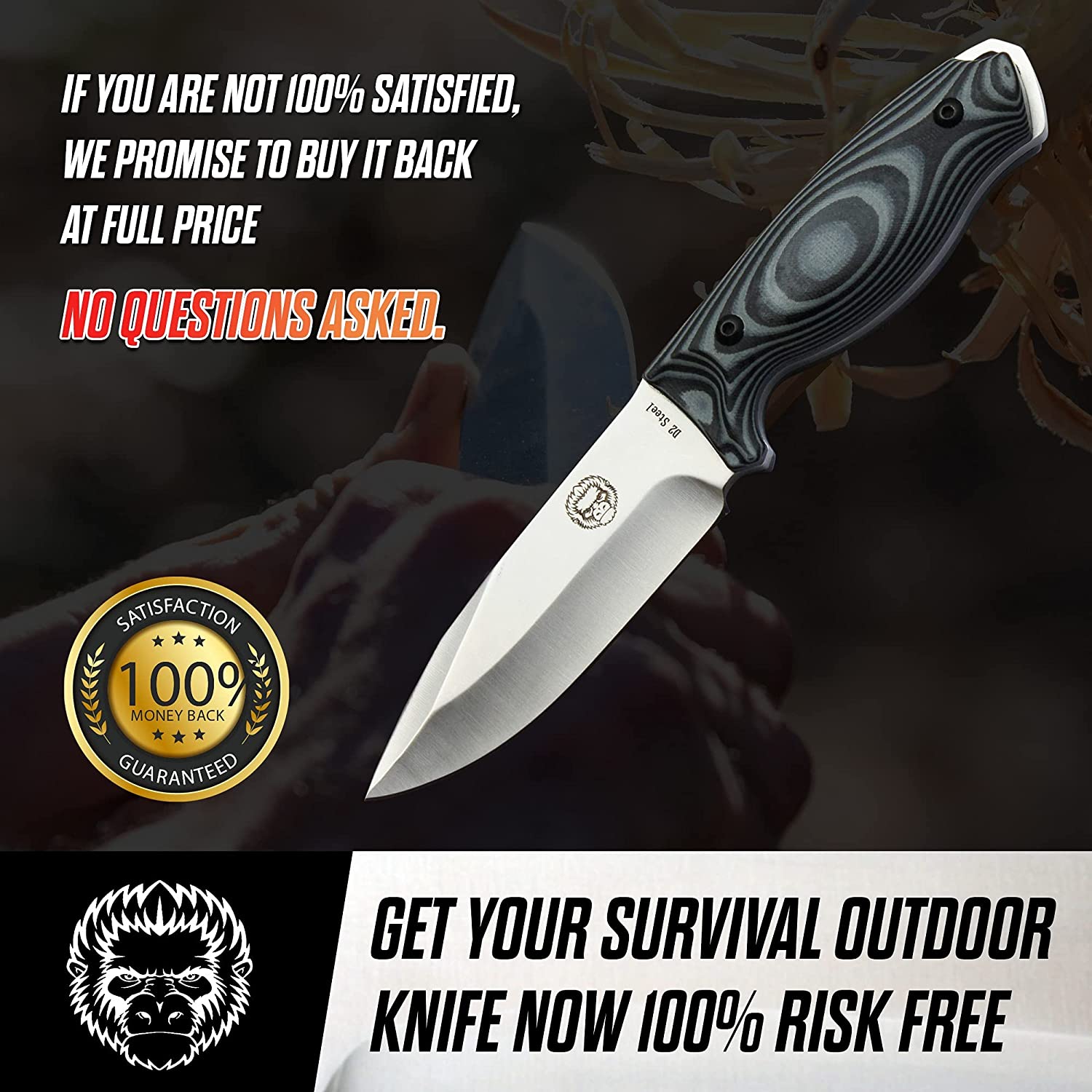 "The Silverback" Full Tang D2 Survival Camping Knife Gift Set