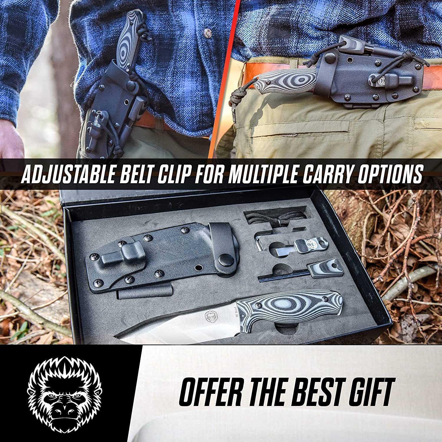 "The Silverback" Full Tang D2 Survival Camping Knife Gift Set